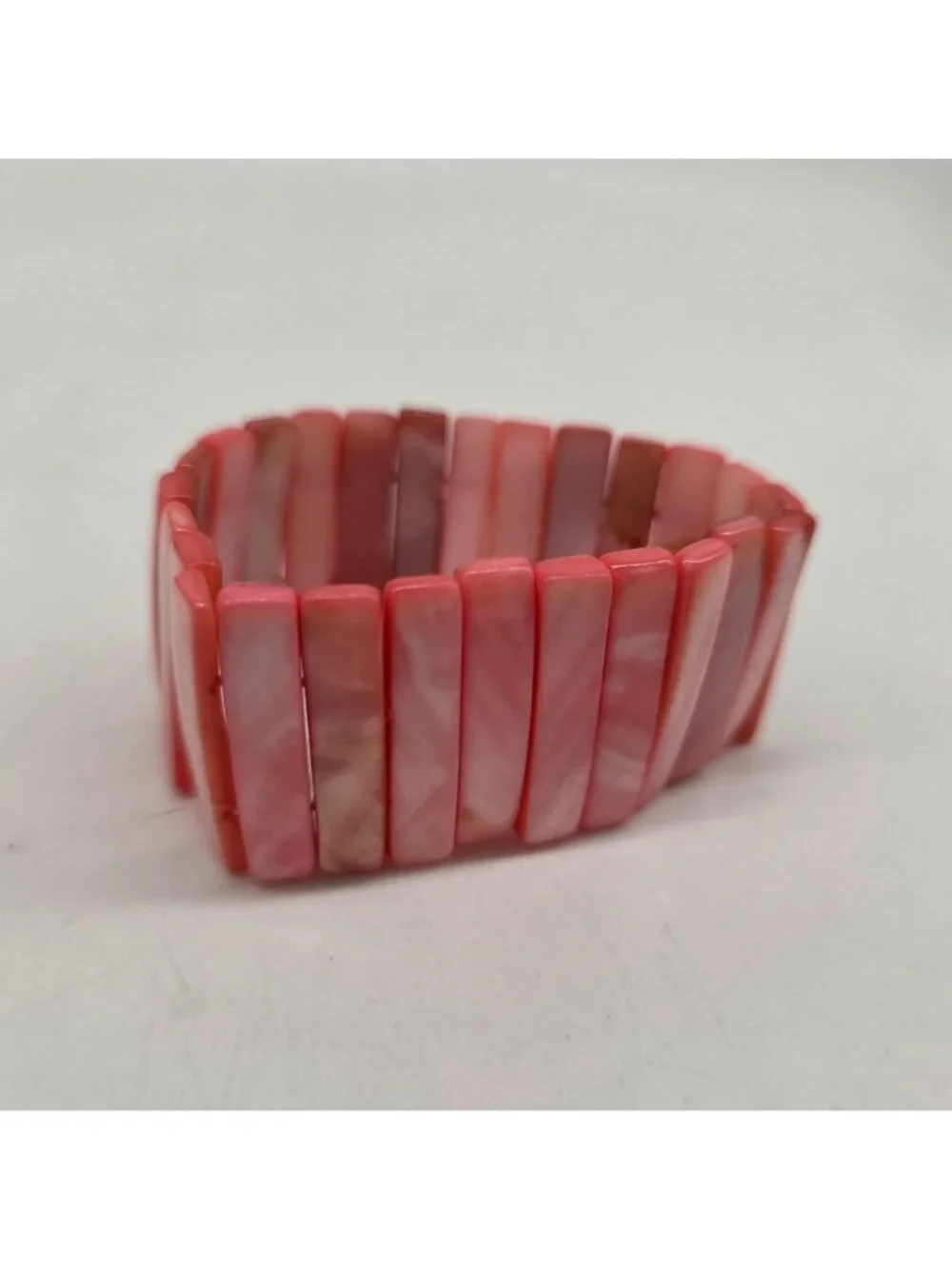 Wide Pink Rectangle Shell Stretch Bracelet 1-1/8" Women's Jewelry - Picture 5 of 6